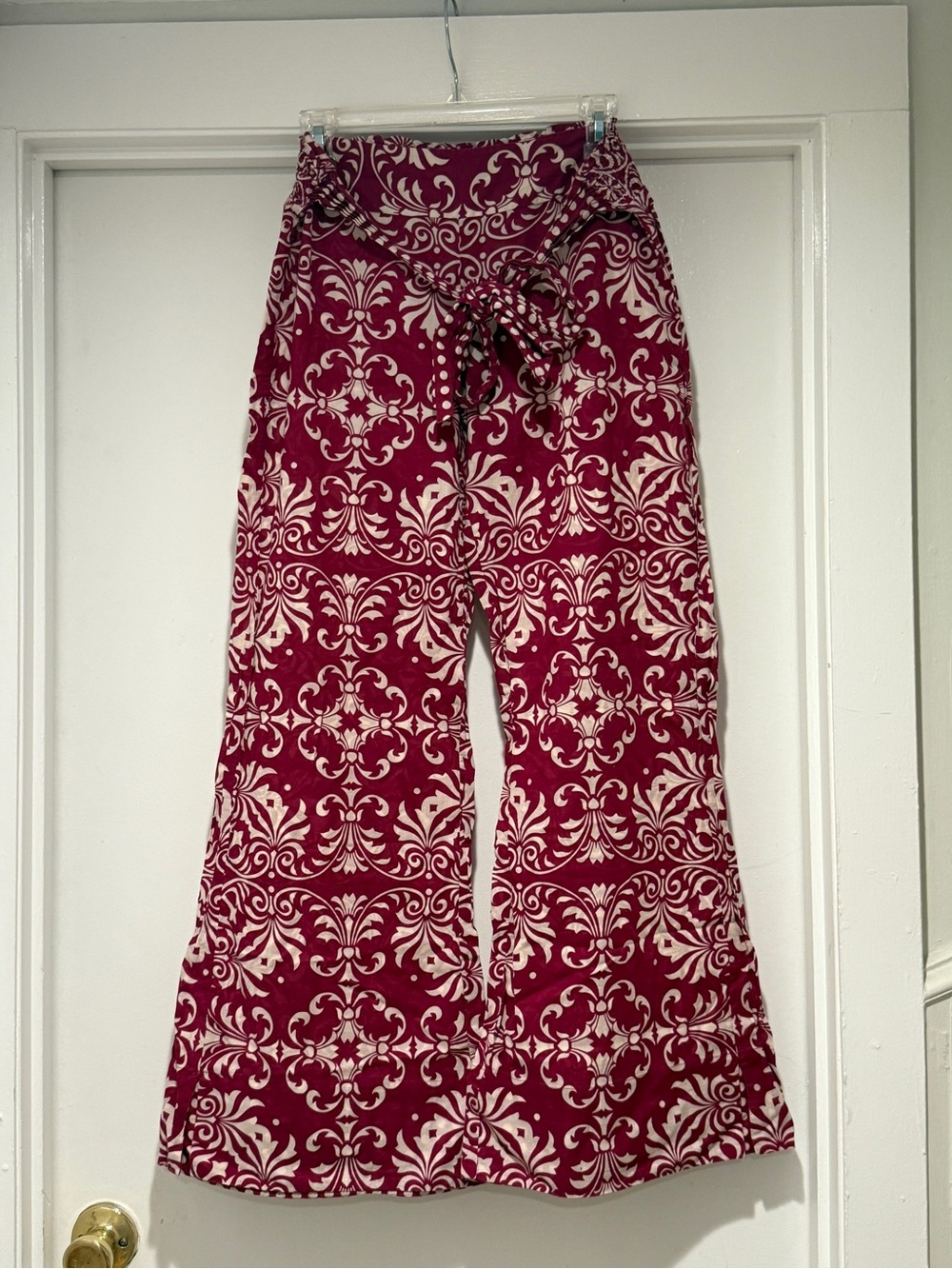 Anthropologie Burgundy Patterned Wide Leg Pants